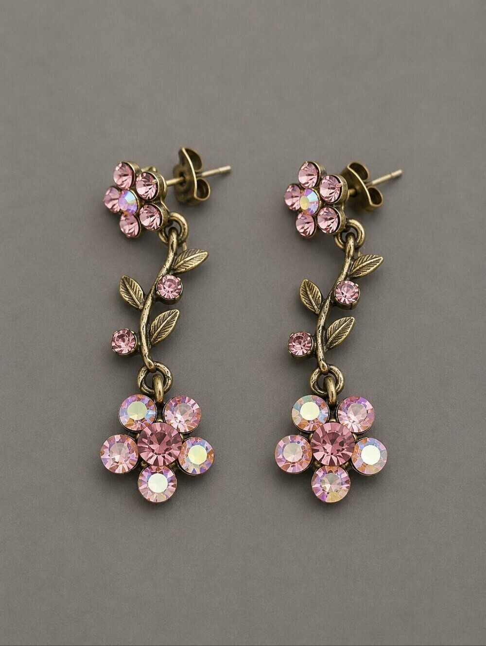 3/$30 Pink Crystal Floral Coquette Dangle Post Earrings
